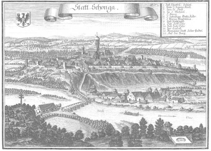 Schongau historische Stadtansicht 17. Jh. - Kupferstich 